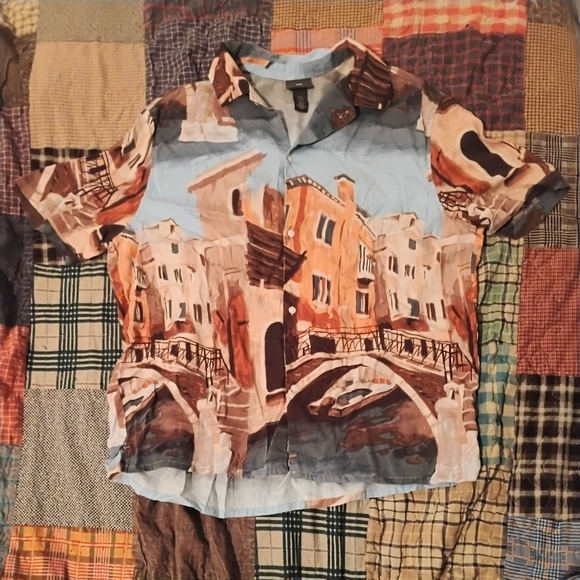 H&M Other - H&M Men's Blue and Brown Graphic Button Down Shirt